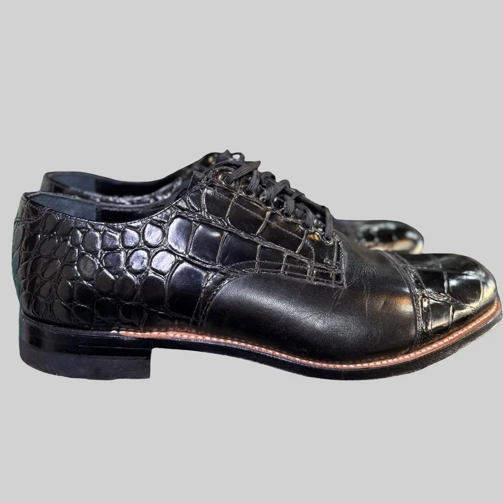 Stacy Adams Oxford Shoes Mens Size 9 D Black Excellent Croc Embossed Cap Toe